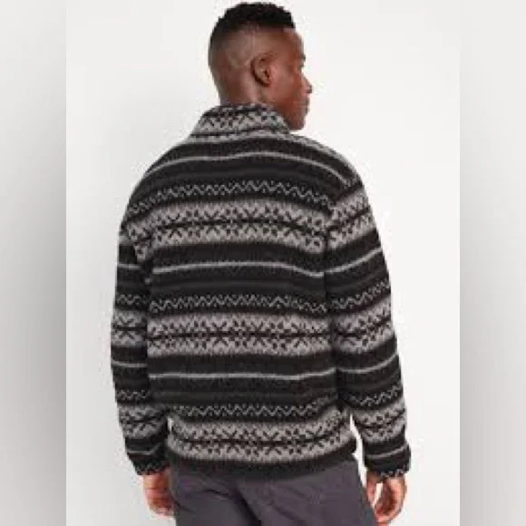 Old Navy Men’s Sherpa Quarter Zip Sweatshirt in Black Jack, Size Large - Picture 2 of 8